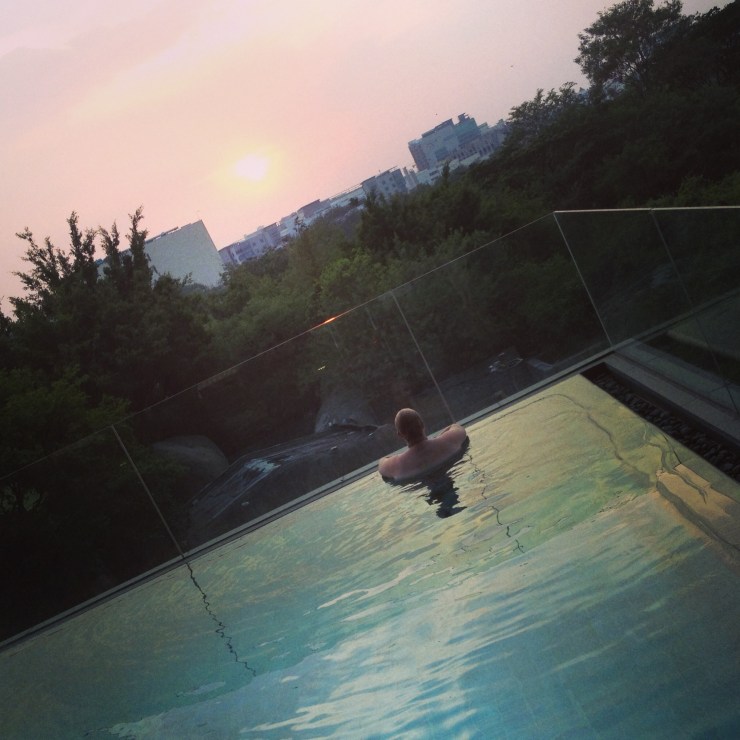 Infinity pool on the 10th floor of the Trident Hotel.